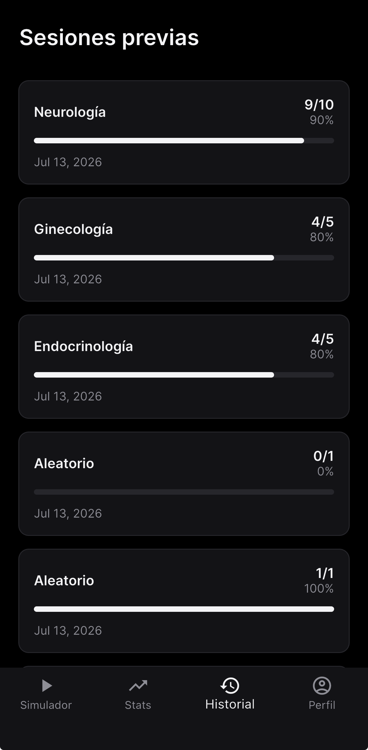 Historial de sesiones de Etude ENARM